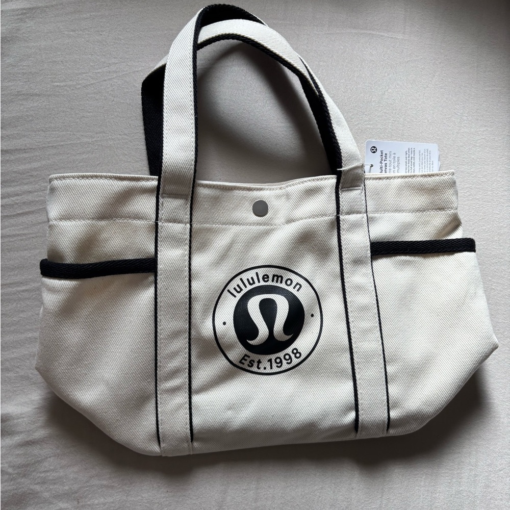 Lululemon Cream and Black Mini Canvas Tote